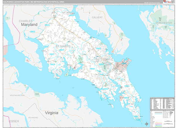 California-Lexington Park, MD Metro Area Wall Map